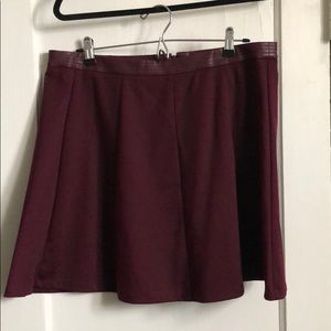Burgundy leather trim a-line skirt